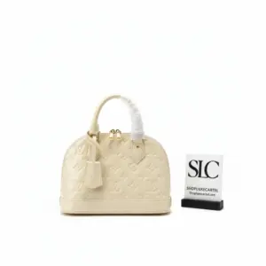 Alma BB Top Handle Satchel in Monogram Vernis Leather M50415