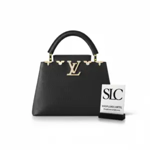 Black Capucines Top Handle Bag with Decorative Monogram Flowers M23263