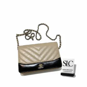 Chevron Quilted Crinkled Calfskin Wallet on Chain Bag A86025