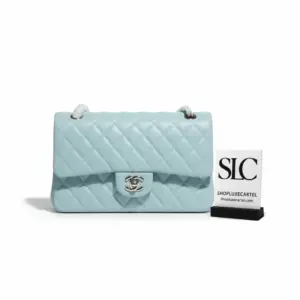 Classic Quilted Light Blue Lambskin Leather Medium Flap Bag
