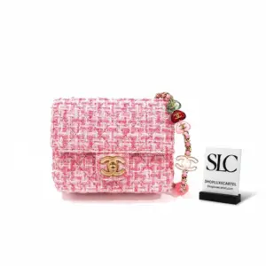 Classic Quilted Mini Flap Shoulder Bag in Pink Tweed AS3782