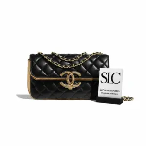 Classic Quilted Small Flap Shoulder Bag Black Gold A57275
