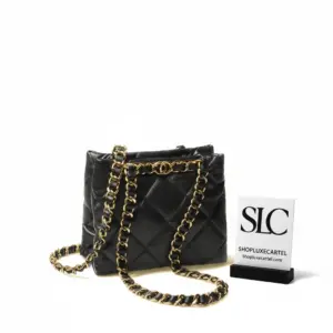 Classic Quilted Small Shopping Tote in Black Lambskin AS3502