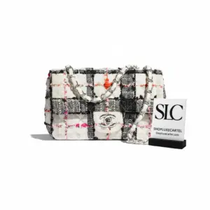 Classic Quilted Tweed Flap Shoulder Bag White/Black A01116