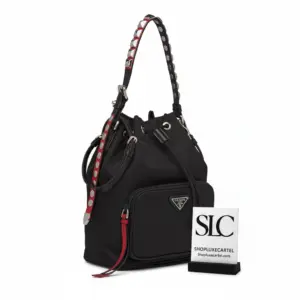 Classic Studded Nylon Shoulder Bag with Leather Trim 1BH038