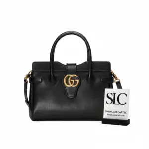Classic Top Handle Bag with Emblem Detail in Black Leather 658450
