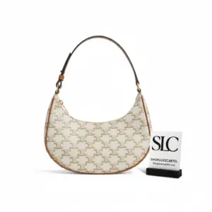 Classic Triomphe Canvas Ava Half-Moon Shoulder Bag White 193952