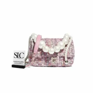 Classic Tweed Flap Shoulder Bag with Large Pearl Handle AS0593