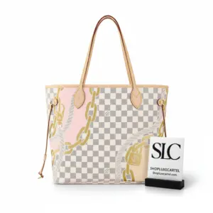 Coastal Checkered MM Tote Bag with Nautical Print N40471