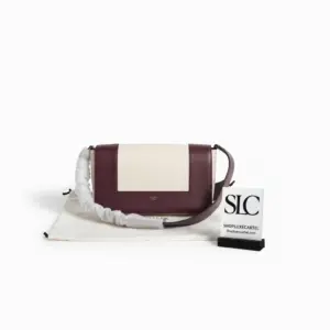 Colorblock Frame Medium Leather Shoulder Bag Burgundy White 180263