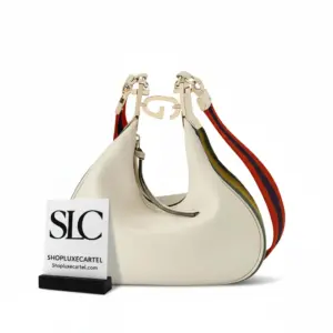 Crescent Shape Attache Small White Leather Shoulder Bag 699409