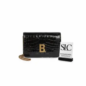 Croc-Embossed B Plaque Wallet on a Chain Bag