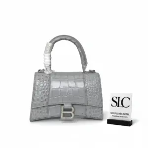 Curved Top Handle Hourglass XS Croc-Effect Leather Tote