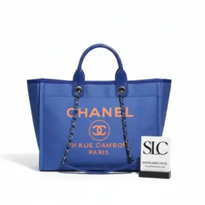 Deauville Style Blue Orange Large Canvas Shopping Tote A66941