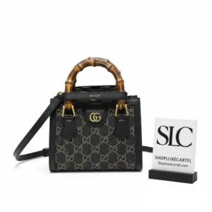 Diana Bamboo Handle Mini Tote Bag in Black Denim 655661