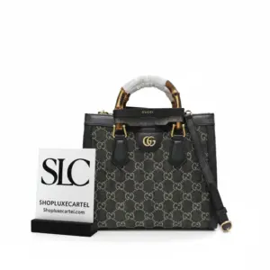 Diana Small Tote with Bamboo Handle in Black Denim 660195