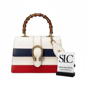 Dionysus Medium Top Handle Bag with Tricolor Stripe 448075 White Blue Red