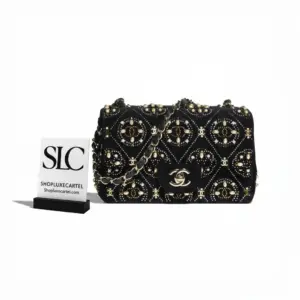 Elegant Pearl Strass Embellished Quilted Velvet Mini Flap Bag