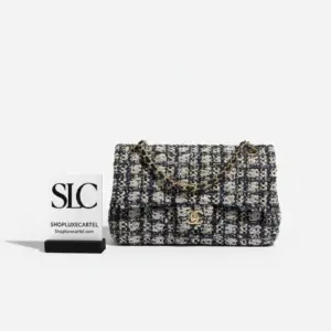 Elegant Quilted Tweed Flap Shoulder Bag in Black/Beige 1112