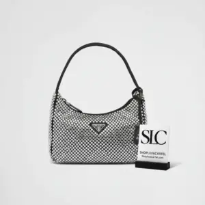 Embellished Satin Pouch with Artificial Crystals Mini Bag 1NE515