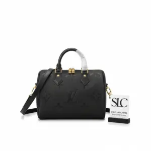 Embossed Monogram Boston Bag with Shoulder Strap 25 Black
