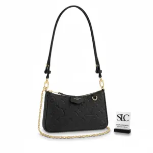 Embossed Monogram Leather Pouch with Crossbody Strap Black M80349