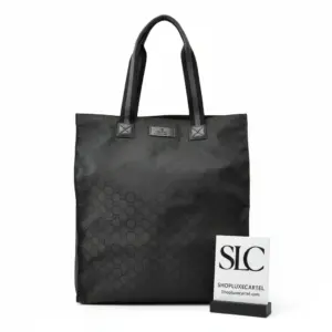 Embossed Monogram Print Black Nylon Tall Tote Bag 449177