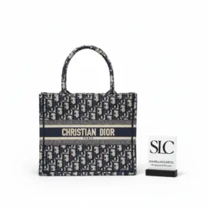 Embroidered Canvas Small Book Style Tote Bag in Blue