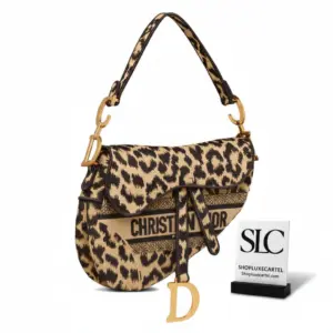 Embroidered Leopard Print Saddle Shoulder Bag in Beige M0446