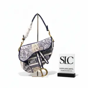Embroidered Saddle Shoulder Bag in Blue Camouflage Canvas M0446