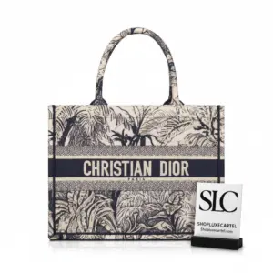 Embroidered Small Book Tote with Blue Toile de Jouy Palms M1296