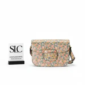 Floral Print Horsebit 1955 Shoulder Bag with Blue Trim 602204