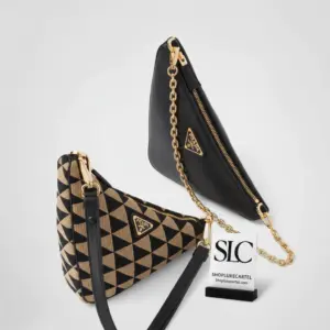 Geometric Pattern Fabric and Leather Mini Bag 1BC176