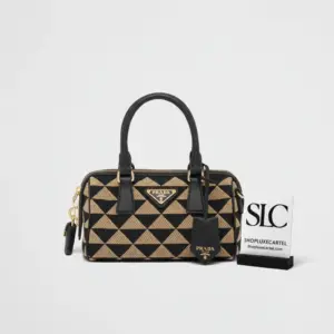 Geometric Print Symbole Embroidered Fabric Top-Handle Bag 1BB846