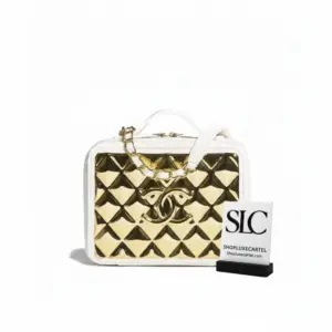 Gold Quilted Cosmetic Vanity Case in Lambskin Leather AS2900