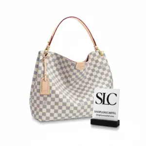 Graceful MM Checkered Azur Canvas Shoulder Hobo Bag N42233