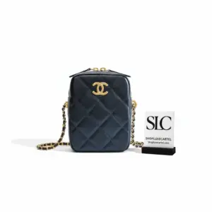 Grained Leather Phone Clutch with Adjustable Gold Ball Chain 99098