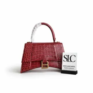 Hourglass S Top Handle Tote in Croc-Effect Leather
