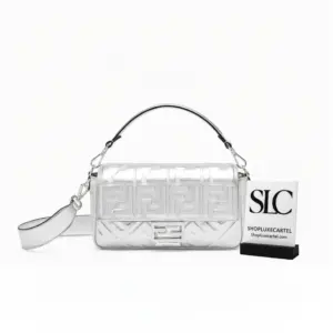 Iconic Baguette Metallic Silver Leather Shoulder Bag 8BR60