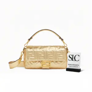Iconic Baguette Shoulder Bag in Golden Metallic Leather 8BR60