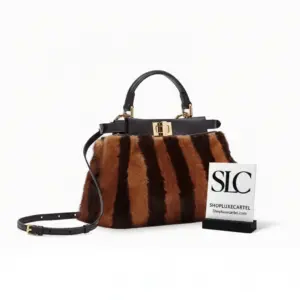 Iconic Mini Top Handle Bag in Black Mink Fur 8BN244