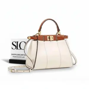 Iconic Mini Top Handle Satchel Bag in White Leather 8BN244