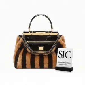 Iconic Peekaboo Medium Top Handle Bag in Black Mink 8BN290