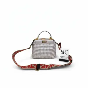 Iconic Peekaboo Mini Interlaced Leather Top Handle Bag 2031 White
