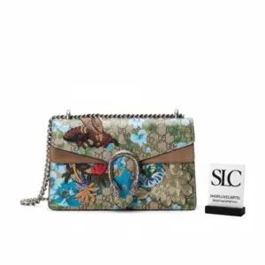 Khaki Canvas Embroidered Bee and Flower Shoulder Bag 400249