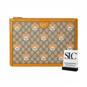 Large Bear Print Designer Style Portfolio Clutch Pouch 660529