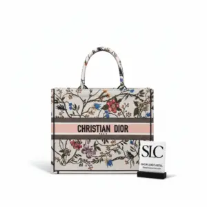 Large Canvas Tote with Multicolor Rosa Mutabilis Embroidery M1286