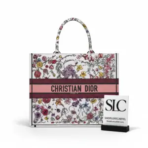 Large Canvas Tote with White Multicolor Floral Embroidery