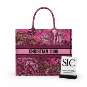 Large Carryall Tote with Fuchsia Toile de Jouy Embroidery
