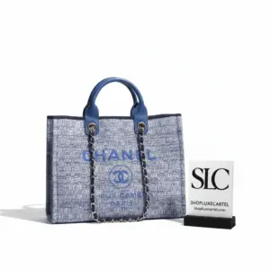 Large Deauville Style Blue Jacquard Canvas Tote Bag A66941
